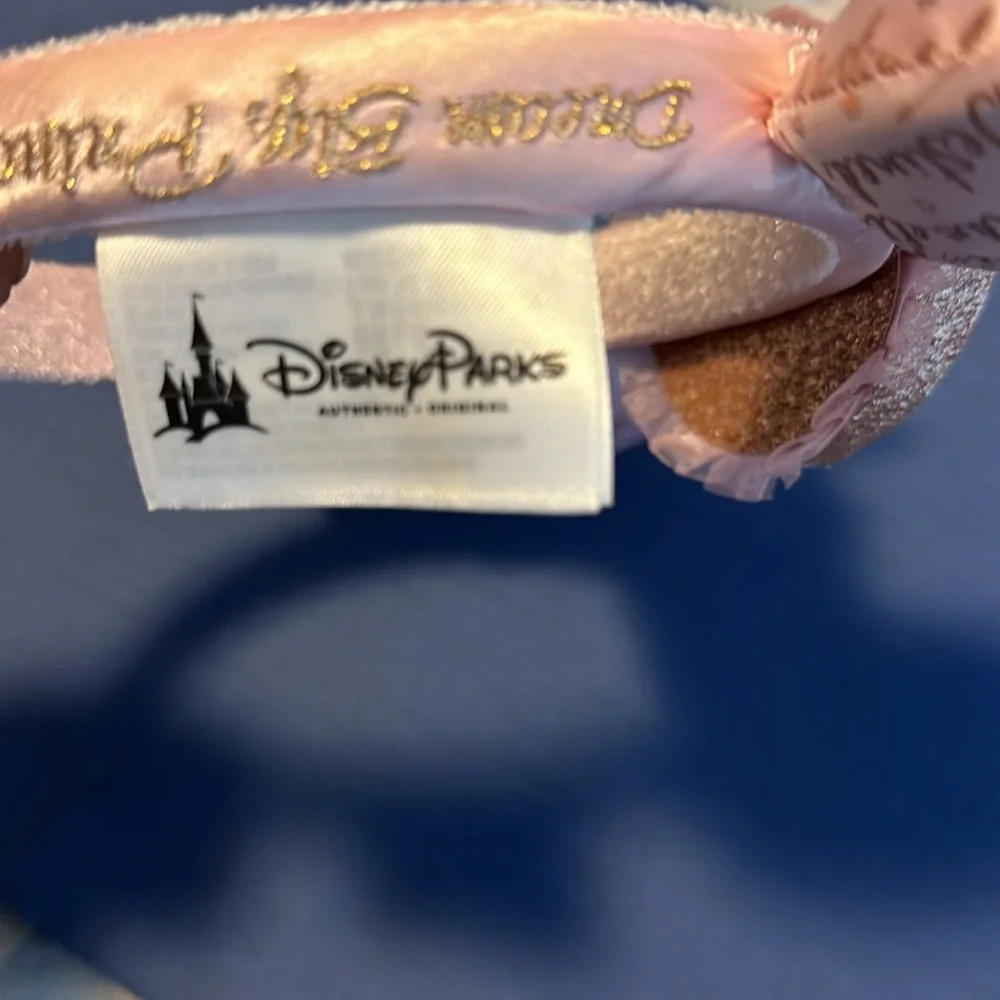 Pink satin Authentic Disney princess mouse ears with gold crown - Picture 2 of 9